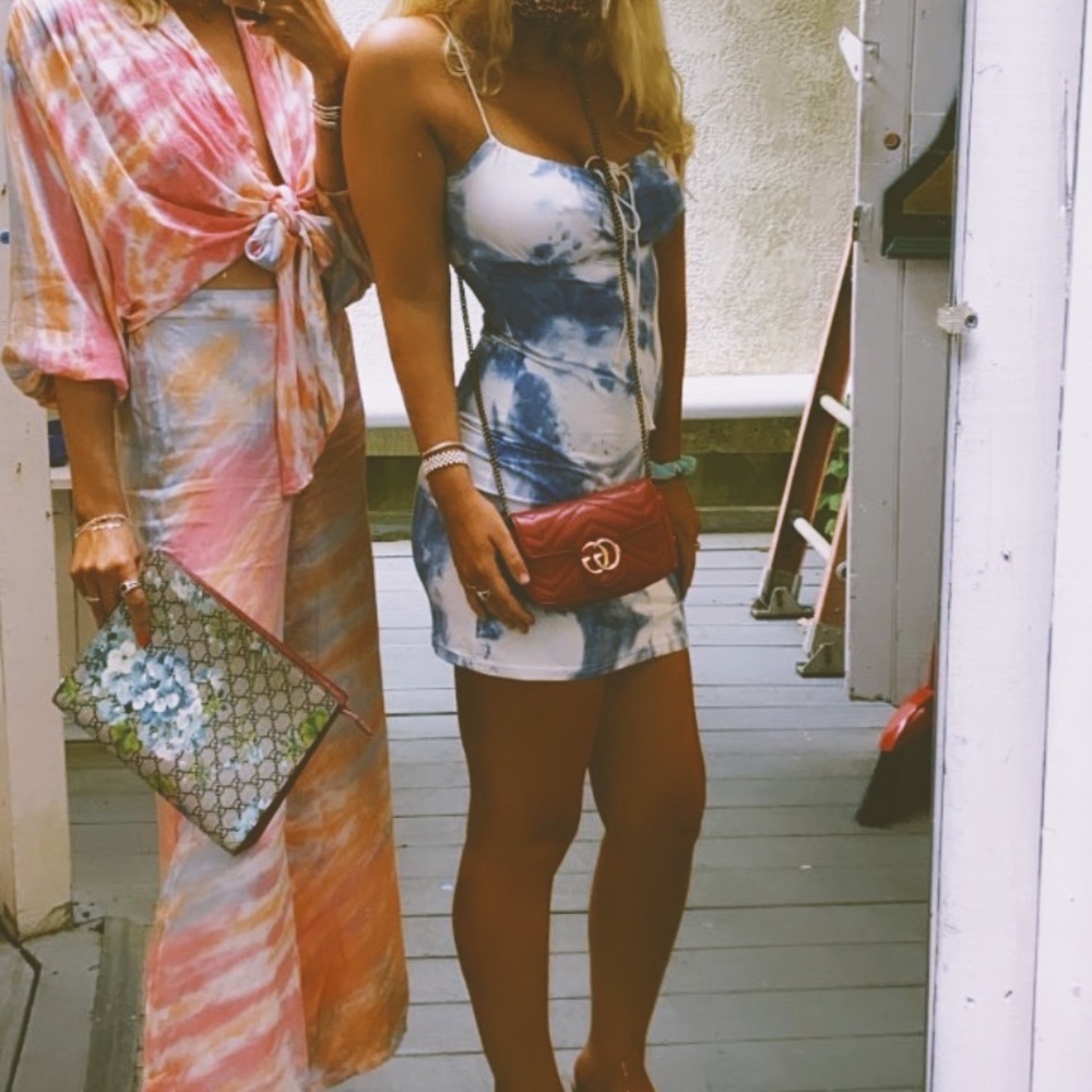 Tie dye bodycon drawstring dress
